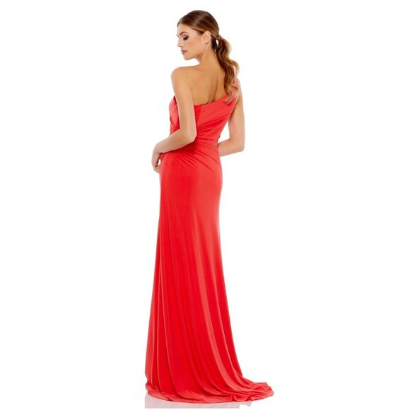 NWT Mac Duggal One Shoulder Ruched Jersey Evening Gown 8 Cherry #9673 #9674 - Picture 4 of 9
